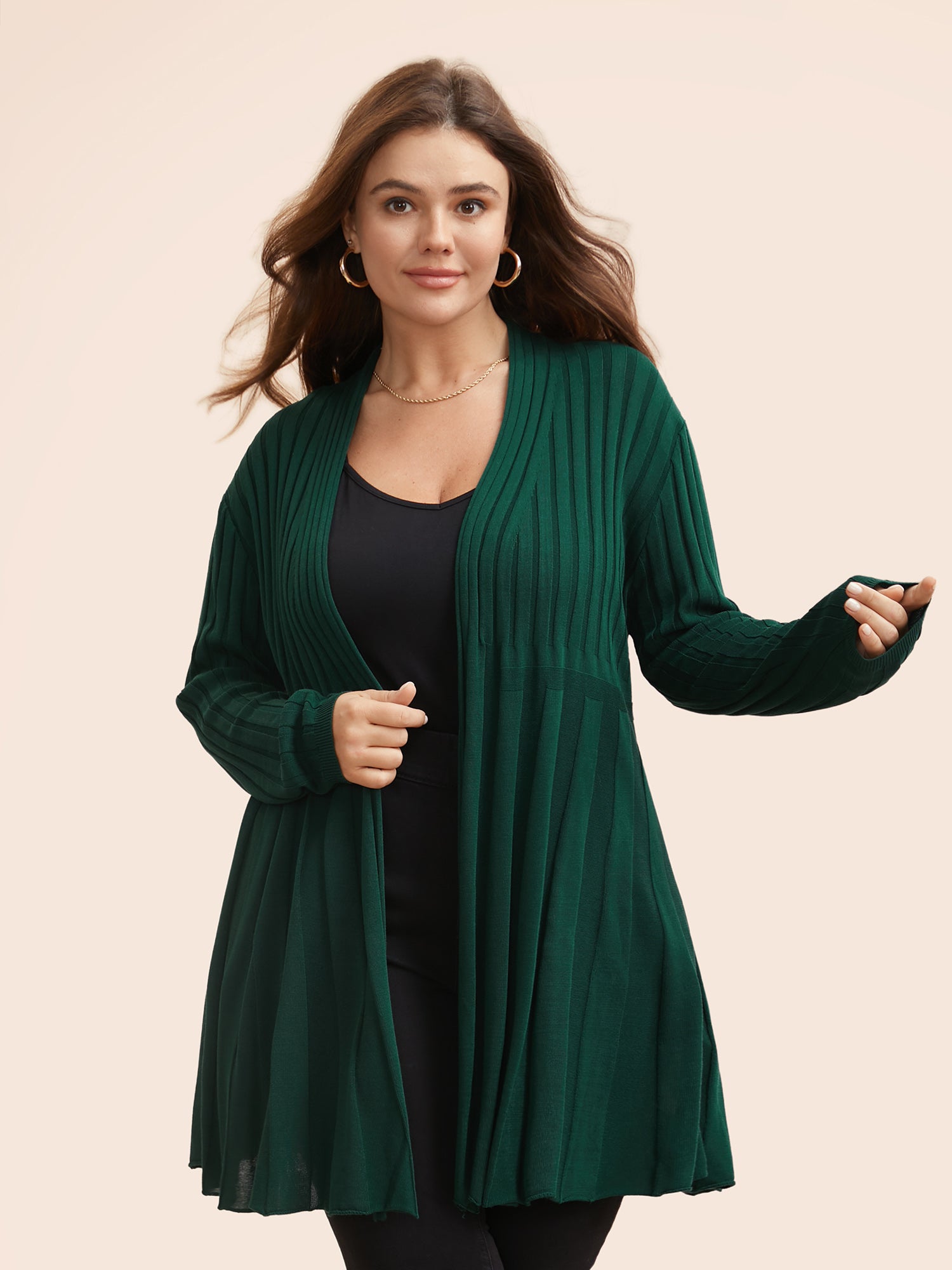 Plain Textured Kimono Collar Cardigan