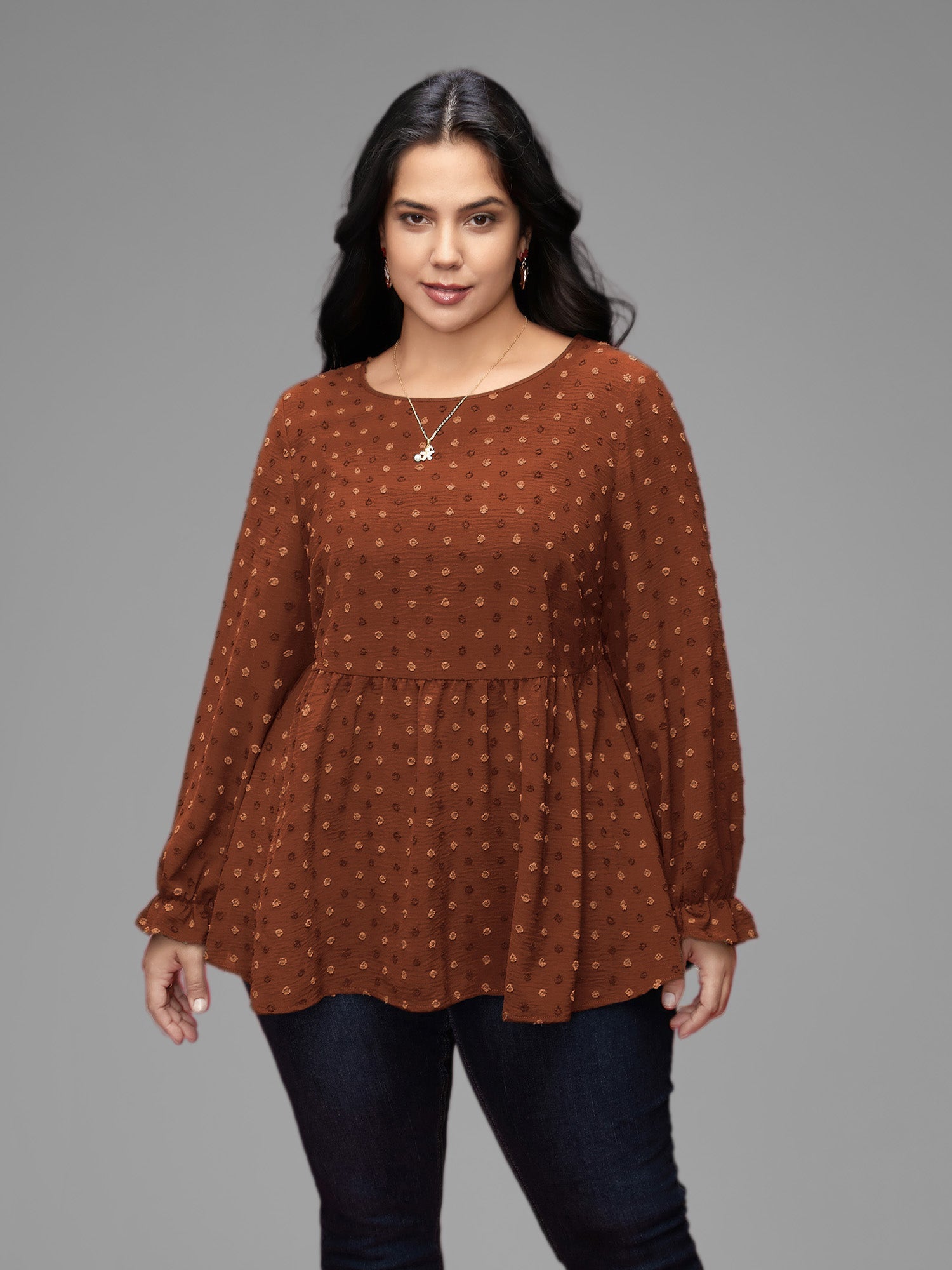Textured Dot Elastic Cuffs A-line Blouse