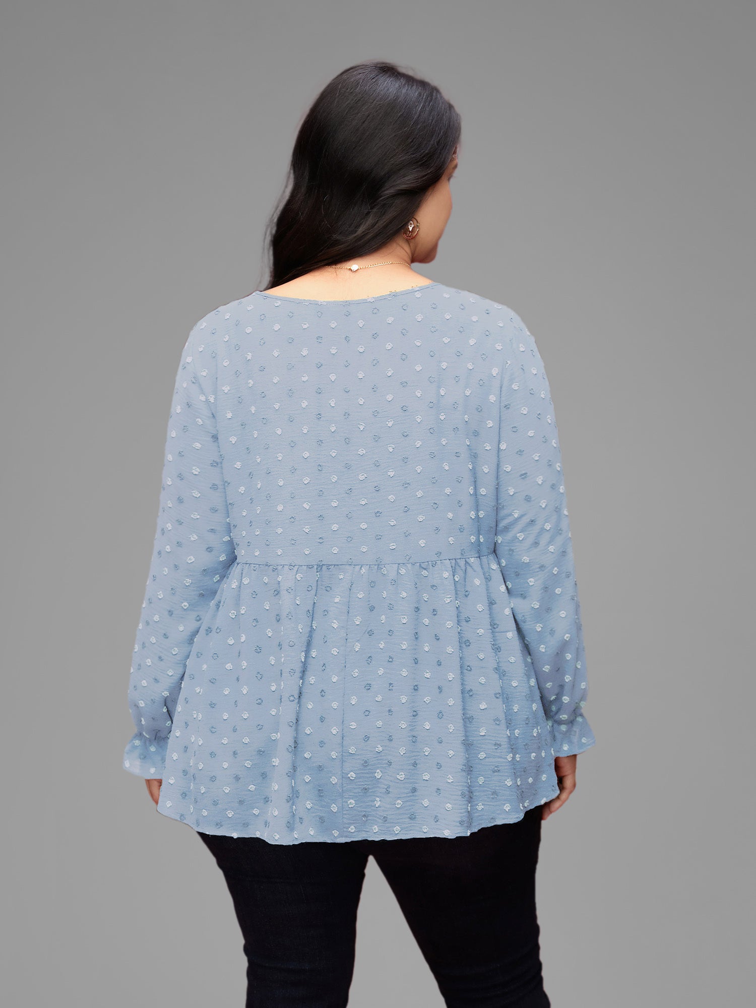 Textured Dot Elastic Cuffs A-line Blouse
